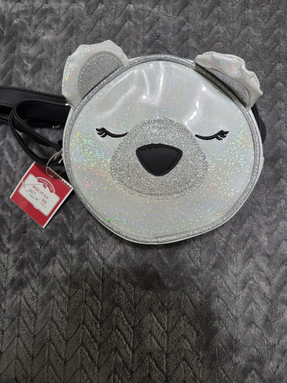Holiday Time Silver Holographic Bear Crossbody Bag for Kids